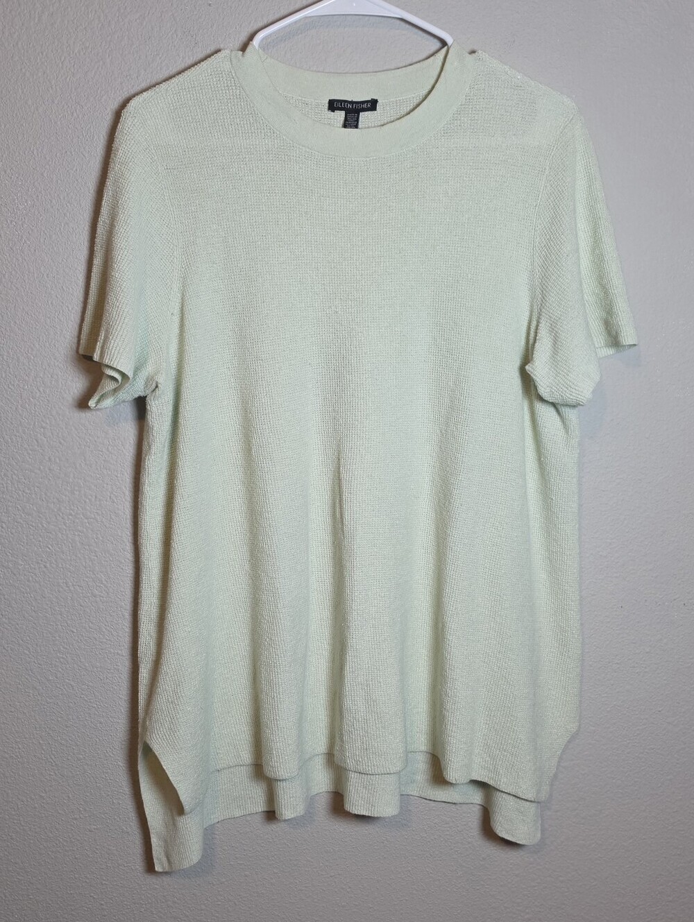 Eileen Fisher Organic Linen Crepe Mock Neck Tunic Top Large Mist Coastal - Picture 3 of 7